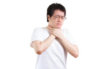 man suffer from a throat pain