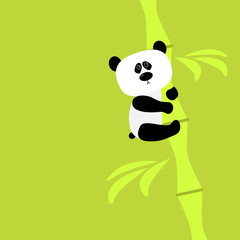 Cute panda on bamboo. Baby illustration. Green background. Flat design.