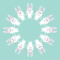 Fototapeta na wymiar Cute bunny rabbit. Round frame. Flat design.