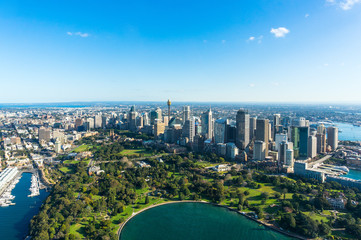 Fototapeta na wymiar Aerial view on Sydney CBD and Royal Botanic Gardens