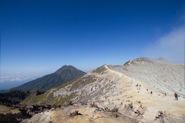 Sunrise at Kawah Ijen, panoramic view, Indonesia