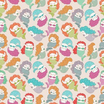 Fototapeta Little mermaids seamless pattern