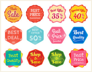 Set of retro promotion discount sale and guarantee tag banner label