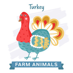 Turkey isolated, vector illustration. Farm Animals Series. 