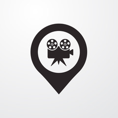 Movie camera with pin icon