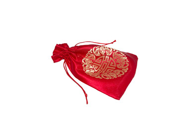 Chinese style Red fabric bag on white background