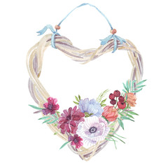 wreath with wild flowers watercolor