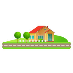 Flat design style vector illustration. Sammer landscape family house.