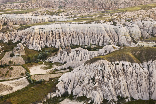 Rocks in Rose Valley of Goreme National Park in Central Anatolia, Turkey.Top view