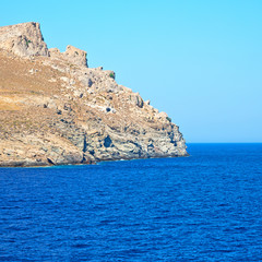 Fototapeta na wymiar from the boat sea and sky in mediterranean sea santorini greece