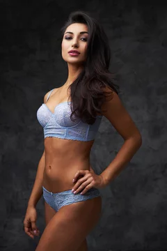 beautiful indian lady in blue lingerie Stock Photo