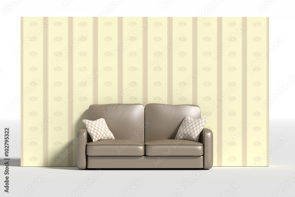 Wall mural Three-dimensional sofa with pillows against of wall