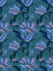 vector seamless jacobean flower and paisley pattern. folk like art of decorative and floral motives with beautiful colors.  - 102795777