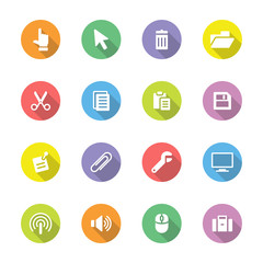 Colorful simple flat icon set 3 on circle with long shadow for web design, user interface (UI), infographic and mobile application (apps)
