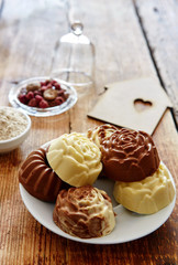 Dietary cakes on a wooden background