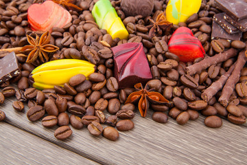 Coffee beans and candies