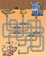 Vector Illustration of Education Maze Game Rat with food