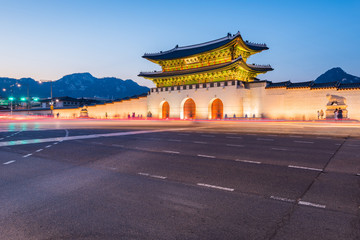 Korea,Gyeongbokgung palace at night in Seoul, South Korea