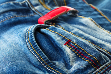 new fashionable blue jeans closeup photo