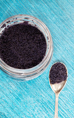 Caviar, black caviar on wooden table