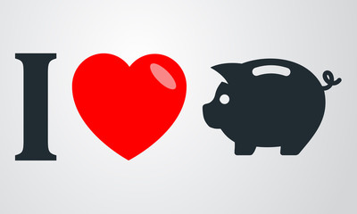 Icono plano i love hucha en fondo degradado