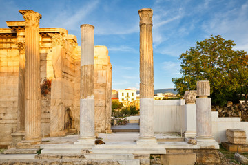 Remains of the Hadrian's Library in Plaka in Athens, Greece.