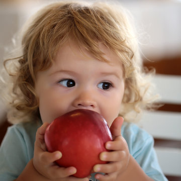 Portrait of kid eating apple