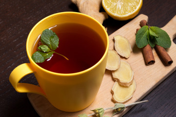 Ginger tea with mint and lemon