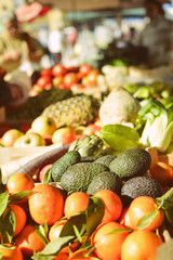 Organic freshoranges and avocado at the city market