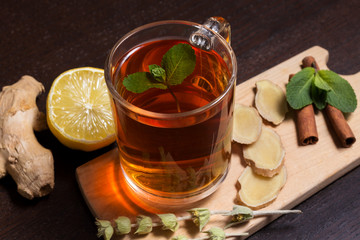 Ginger tea with mint and lemon
