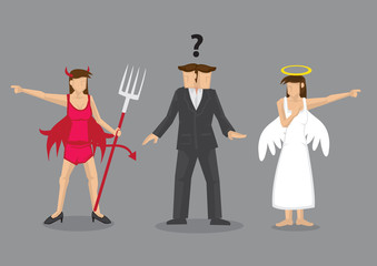 Angel Vs Devil Decision-making Dilemma Vector Illustration