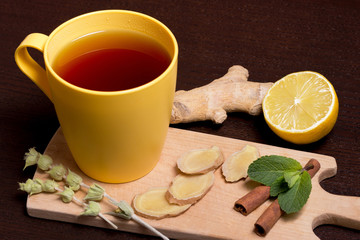 Ginger tea with mint and lemon