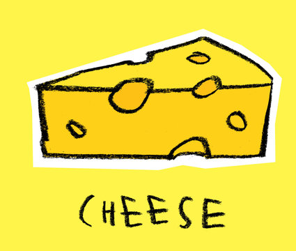 Slice of cheese on yellow background