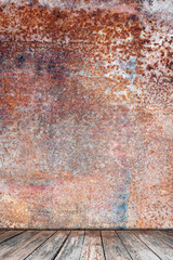 Wall with wooden plank floor