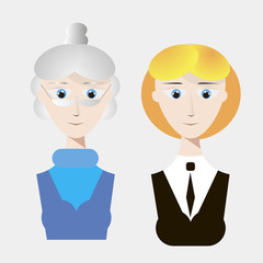 young and old woman together. Vector illustration.