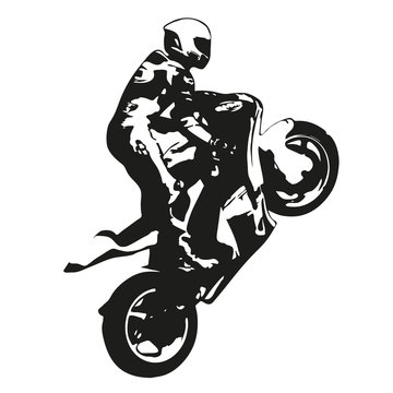 Motorbike racing vector drawing silhouette, wheelie