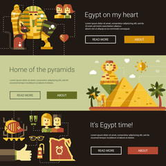 Flat design Egypt travel banners set with famous Egyptian symbols
