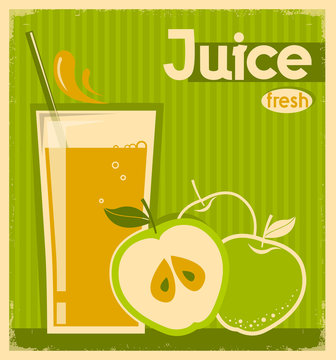 vintage poster of apple juice on old paper
