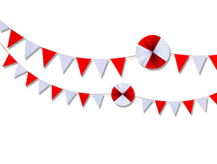 Obraz premium Triangle papers hanging on the rope.On the white background.