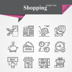 Fototapeta na wymiar Trendy Modern Shopping simple thin line icons set with online payment,online shopping,hand with gift,product delivery,customer support,money,time,coupon etc.