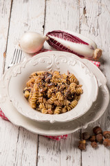pasta with chicory and hazelnut