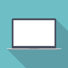 laptop icon in the style flat design on the blue background. stock vector illustration eps10