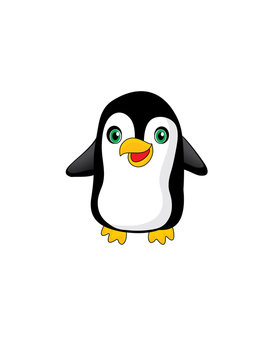 Funny cartoon penguin, white background