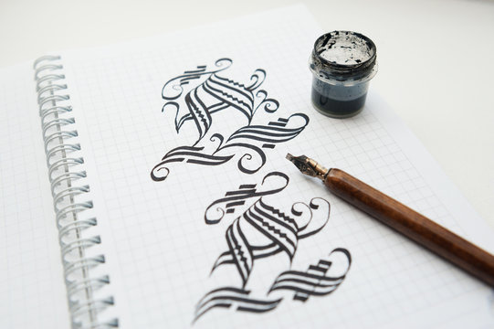 calligraphic drawings words and pen for calligraphy