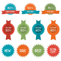 Vector set of eleven discount badges and labels