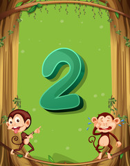 Number two with 2 monkeys on the tree