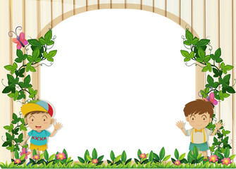 Border design with boys in the garden
