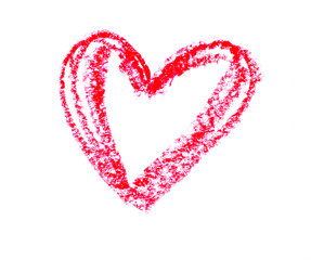 Simple heart drawn with a red crayon on white paper