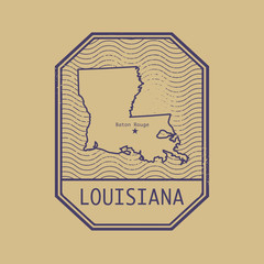 Stamp with the name and map of Louisiana, United States