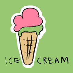 Ice cream on green background
